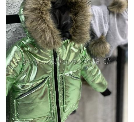 Bunda Luxury Green + čiapka + šál
