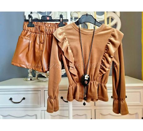 Velúrová blúzka Beige + náhrdelník