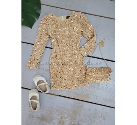 Šaty Beige /Gold + kabelka