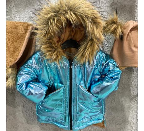 LUXURY bunda Blue + čiapka + šál- Top kúsok