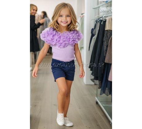 Tričko s bohatým riasením / krátky rukáv fialová
