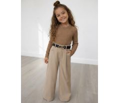 Dievčenské elegantné nohavice + opasok béžová