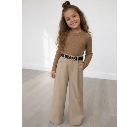 Dievčenské elegantné nohavice + opasok béžová