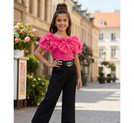 Tričko s bohatým riasením / krátky rukáv Fuchsia