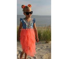 Boho šaty jeans/coral