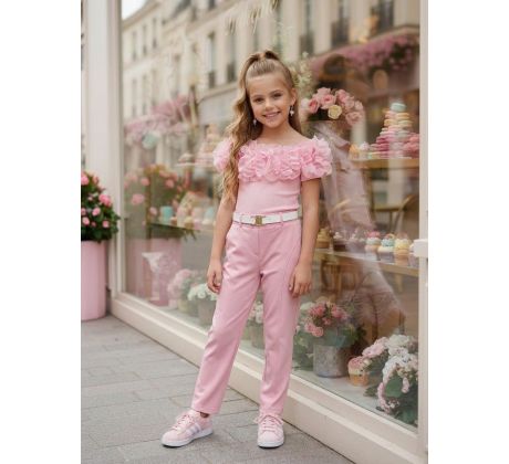 Tričko s riasením baby pink