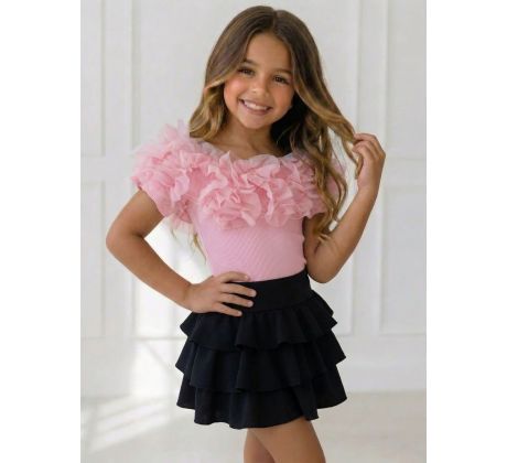 Tričko s riasením baby pink