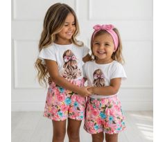 Komplet tričko + sukňo/kraťasky kvety ružová